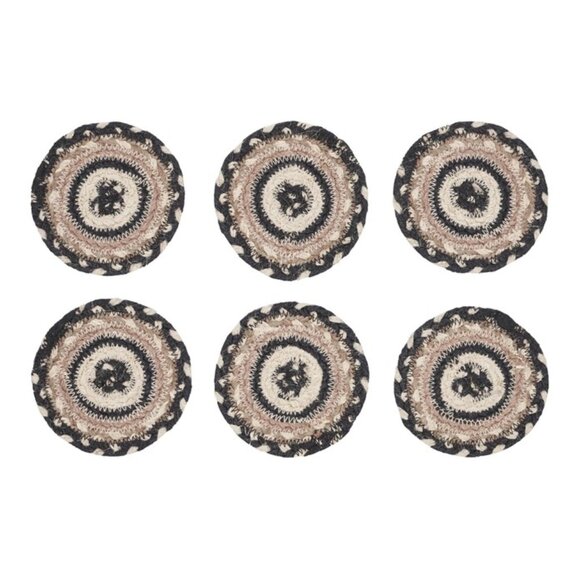 Sawyer Mill Charcoal Creme Jute Coaster Set of 6 - Picture 1 of 4